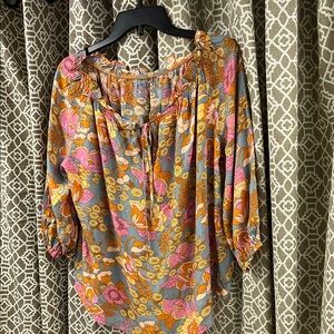 Elegant Floral Blouse in Orange and Pink